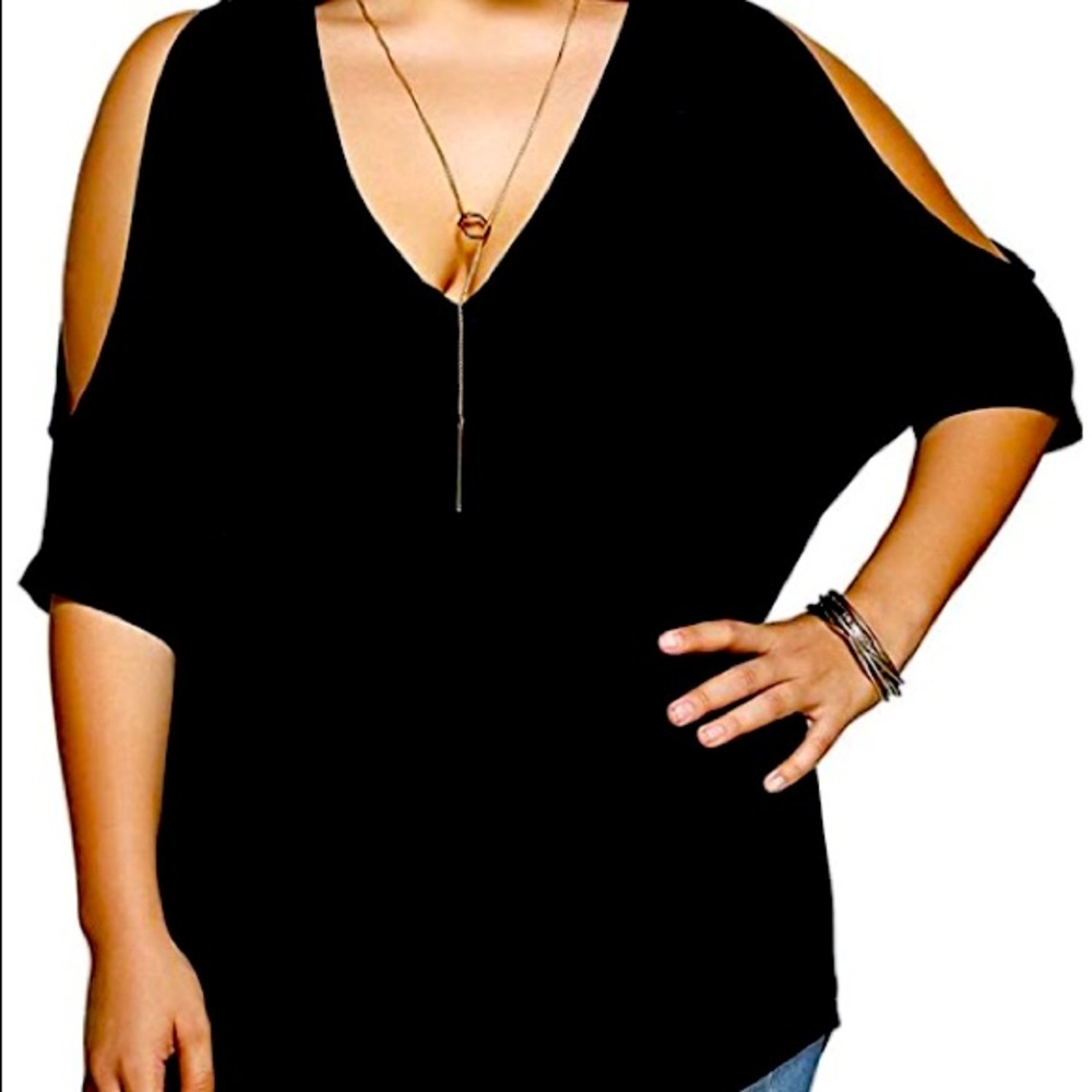 NWOT Allegrace women v-neck batwing sleeve cold shoulder T-shirt 2X plus size